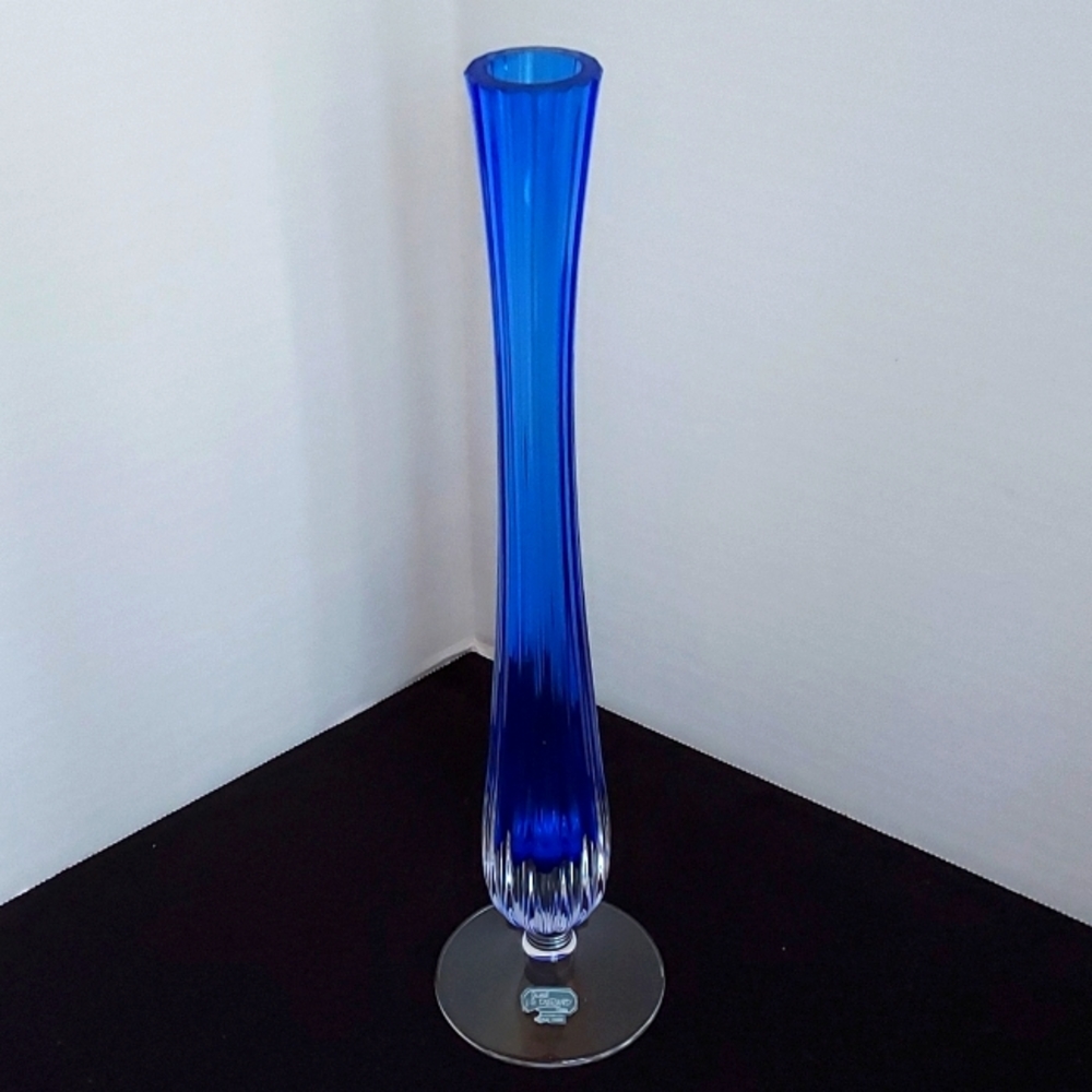 Cristal JG Durand Blue Bud Vase Double Cased